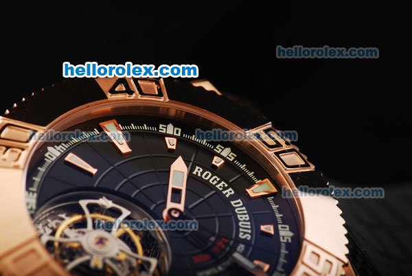 Roger Dubuis Easy Diver Tourbillon Manual Winding Movement Rose Gold Case with Black Dial and Rubber Strap - Click Image to Close
